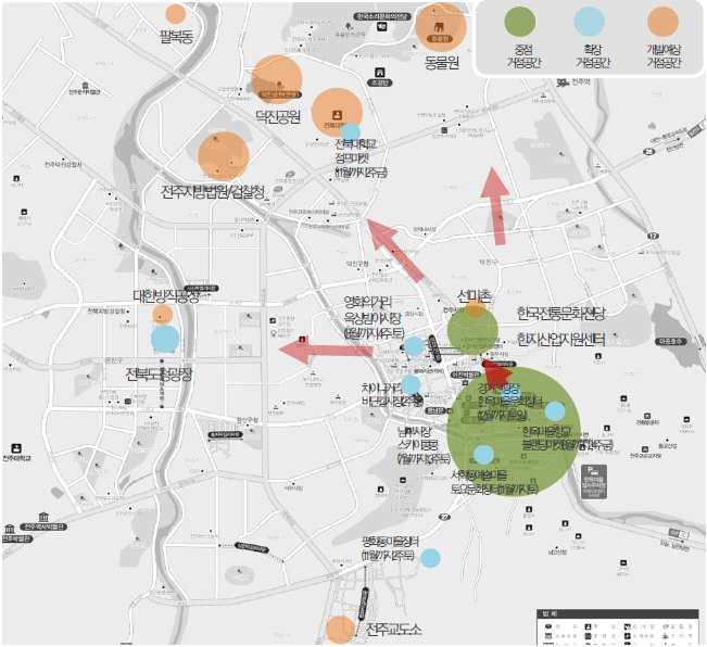 기본적인인프라가구축되어있는전주시전자상가등을메이커스 트리트로조성 자료 : 전주핸드메이드시티마스터플랜, 한국전통문화전당, 2016 <