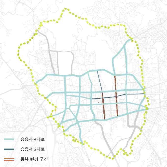 녹색교통진흥지역내도로공간재편원칙은기본적으로 4차로로운영하고,