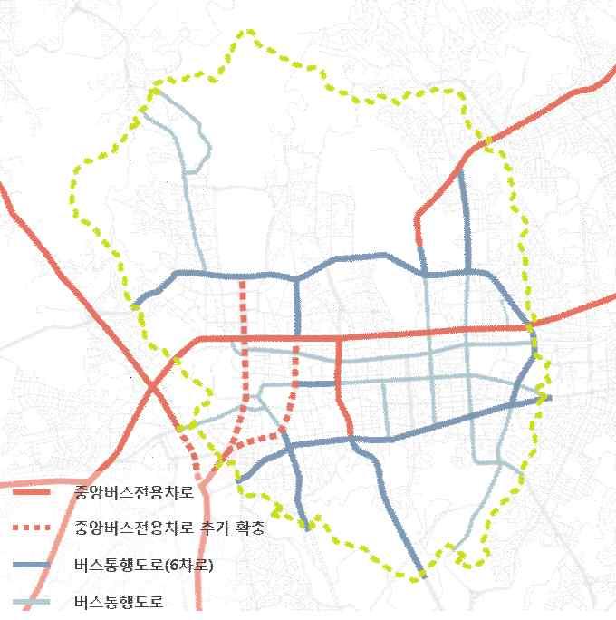 녹색교통진흥지역의중앙버스전용차로네트워크강화를위해단절 구간에버스전용차로를설치운영 - 통일로 : 경찰청앞교차로 서대문역교차로 (0.5km), 경찰청앞교차로 서울역교차로 (0.
