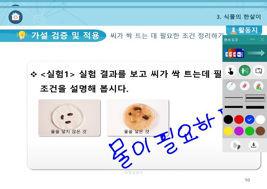 캡쳐판서 선택한학생스마트패드의현재화면이캡쳐되어해당학생이그화면위에판서할수 있도록하는기능입니다. 이기능이실행될때학생이임의로터치모드로변경할수없습 니다.