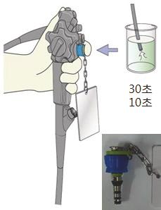 세척액을흡입하는것보다흡입과공기를불어넣는작업을반복하는것이채널내의오염물질을더많이제거할수있다. 내시경의내관에부착되어있는균막 (biofilm) 은소독효과를저하시키기때문에겸자공내의오염물질이말라붙기전에겸자공을통해물을흘려내보내야한다.