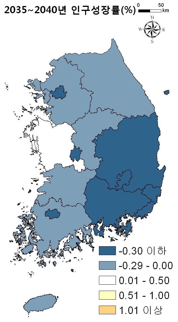 그림 1 은통계청에서추계한시도별인구 성장률인데, 이미 2020 년이되면비수도권대부분은물론서울과인천도제로성장에돌입한다.