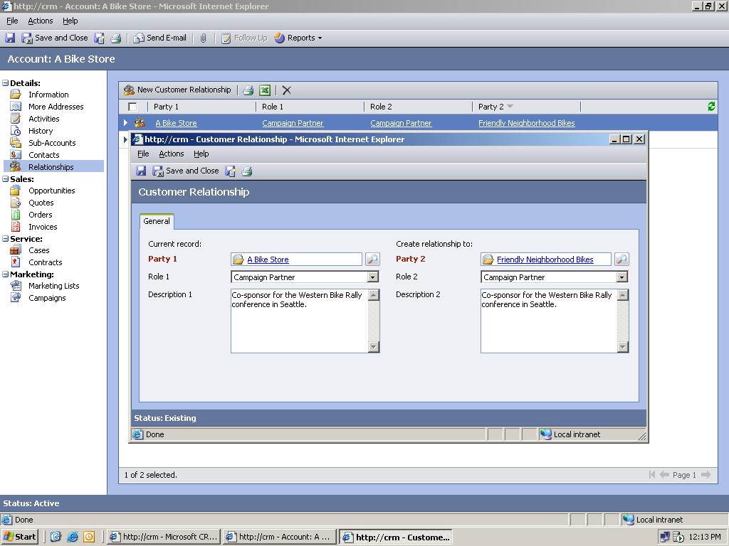 Centralized Relationships Centralized Relationships: Microsoft CRM centralized relationship management capabilities allow your organization to track all important associations and linkages across