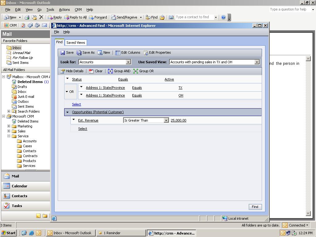 Ad-hoc Analysis (Advanced Find) Ad-hoc Analysis: Microsoft CRM ad-hoc query and analysis capabilities uncover groupings and associations across customer attributes and performance.