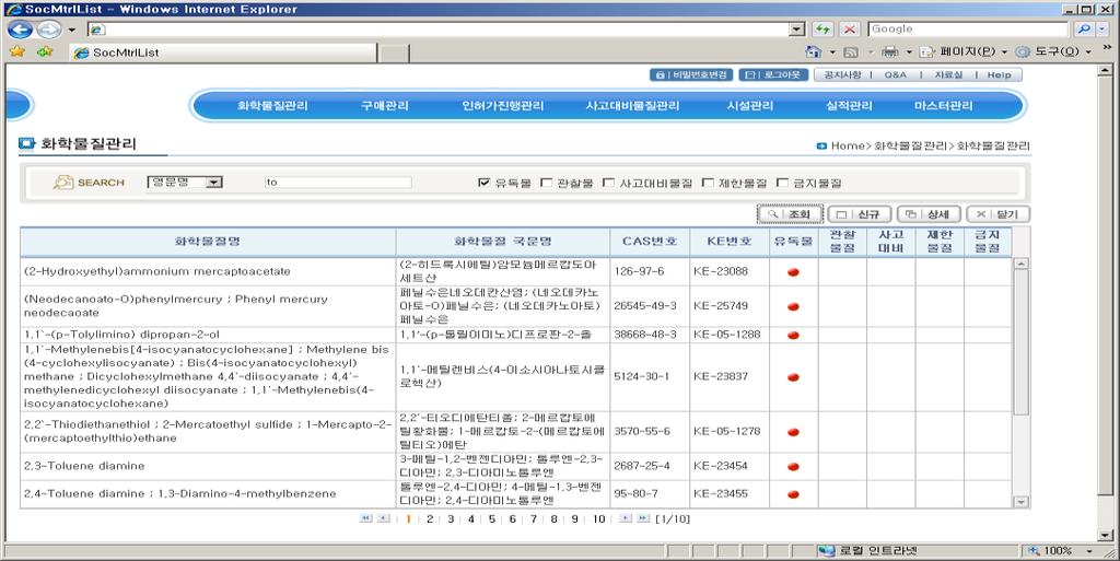 7. 모듈별주요기능 - 화학물질 01 화학물질 Database 화학물질및제품 DB 구축 - 화학물질 DB - 제품 DB - 싞규물질 DB Global 규제에대응핛수있는 Chemical DB 구성 (