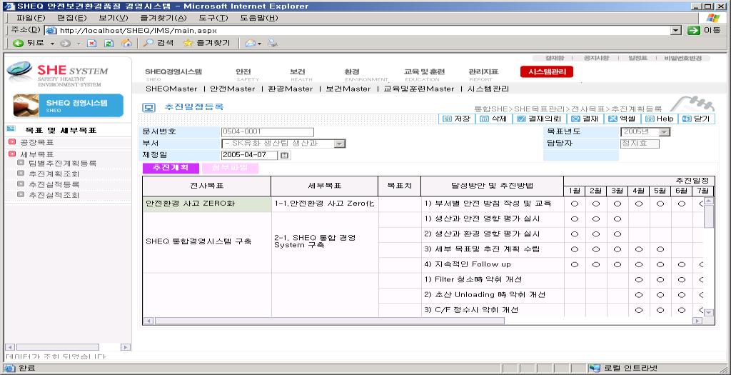 7. 모듈별주요기능 -SHE Performance 02 ISO 목표관리 EMS/ISO14001, KOSHA2000, OSHAS18000