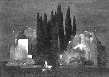[ 그림 12] 보랠의마쎄나집합주거 ( 왼쪽 ) 와화가아르노보클린의망자의섬 ( 오른쪽 ) 마쎄나주거의두개의조각같은불록이도로를향해주민들만사용하는열린마당공간을형성하면서튀어나와있다.