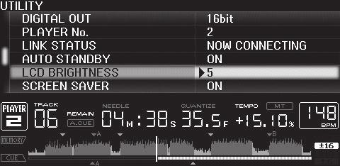 설정변경하기 [MENU/UTILITY] 버튼사용하기 [MENU/ UTILITY] 를눌러 CDJ-2000의각종설정을변경할수있습니다. 1 2 1항목설정하기 CDJ-2000의설정항목이여기에표시됩니다. 옵션설정 설정범위 설명 DIGITAL OUT 16 비트 / 24 비트 [DIGITAL OUT] 터미널로부터출력되는오디오신호의비트수를전환합니다. PLAYER No.