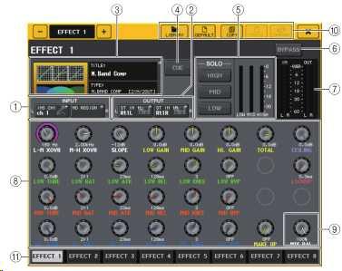 내장이펙트의파라미터조절 이펙트타입을변경하거나, 파라미터를조절하거나하는방법에대해설명하겠습니다. 이펙트가장착된랙에는 VIRTUAL RACK 화면에다음과같은정보가표시됩니다. EFFECT EDIT 화면 이펙트의파라미터를조절합니다. 이펙트타입별파라미터의내용에대해서는이책의마지막부분에있는 QL 데이터리스트를참조해주세요.