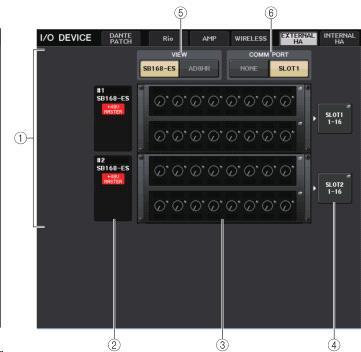 EXTERNAL HA PORT SELECT 화면의 PORT SELECT 버튼을사용하여외부 HA 의오디오출력을접속한입력포트를선택한다. 6. CLOSE 버튼을눌러 EXTERNAL HA PORT SELECT 화면을닫는다. 7. I/O DEVICE 화면 (EXTERNAL HA 페이지 ) 에서조절하고싶은외부 HA 가장착된랙을누른다. 8.