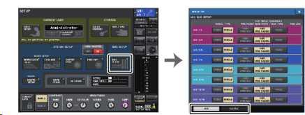 MIX 버스 /MATRIX 버스의기본설정 MIX 버스나 MATRIX 버스의기본설정 ( 스테레오 / 모노의전환, 인풋계열채널에서신호를보낼때의송출위치등 ) 을변경합니다. 다음의조절로설정한내용은씬의일부로저장됩니다. BUS SETUP 화면 MIX 버스 /MATRIX 버스의각종설정을합니다. 1. FUNCTION ACCESS AREA 의 SETUP 버튼을누른다. 2.