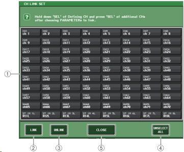 4 SEND PARAMETER 필드 LINK PARAMETER 필드에서 MIX ON, MIX SEND, MATRIX ON, MATRIX SEND 의각버튼을켠경우이필드의버튼을사용하여서전송대상이되는버스를지정합니다.