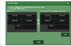 COPY TARGET 필드 MODULE PARAMETERS 선택채널의모듈파라미터 WITH MIX SEND 선택채널로의