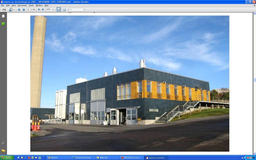 제 3 장선진국의유기성폐기물에너지화사례 (2) 스웨덴 ( 스톡홀롬 ) : The Henriksdal Sewage treatment plant 시설개요 -하수처리장내하수슬러지혐기성소화가스의차량연료 바이오가스정제설비 -CBG/year:8M m3 /year -Flow-untreated gas:600and 800N m3 /h(perproductionline)