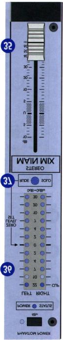 MASTER SECTION FEATURES ( ),.,.,.,. 35. MAIN MIX FADER, : XLR TRS MAIN OUT. TAPE OUTPUT( ) RCA, MAIN MIX.