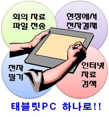 이에따라종이문서생산을줄이고외부업무처리 ( 결재등 ) 가가능한 IT를기반으로하는태블릿PC를도입, 종이없는전자회의를추진하게되었다. 최근 PC와다름없는성능을가지고있으며작은크기로휴대이동이간편한스마트기기가등장함에따라국내외에서 e-book, 원격전자결재등을업무에활용하는사례가늘어나고있다.