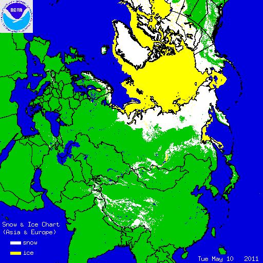 북극해주변의눈덮임도평년보다적은경향을보이고있음.
