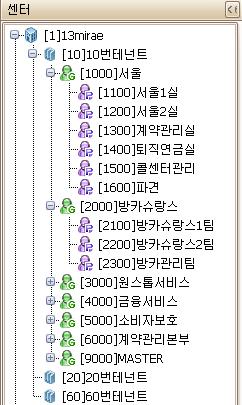 [ 상담팀 ] 을클릭하면 [ 트리리스트영역