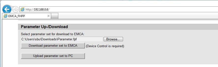 5 5.7 *.fpf... : ( ) () : FCT( FCT, [Component] [Online] [Backup Recovery...] :. (Upload) (Download) Parameter Up-/Download ( Fig. 5.5 5.5 ): Fig. 5.5 /(Parameter Up-/Download) EMCA (Download parameter set to EMCA) PC (Upload parameter set to PC).