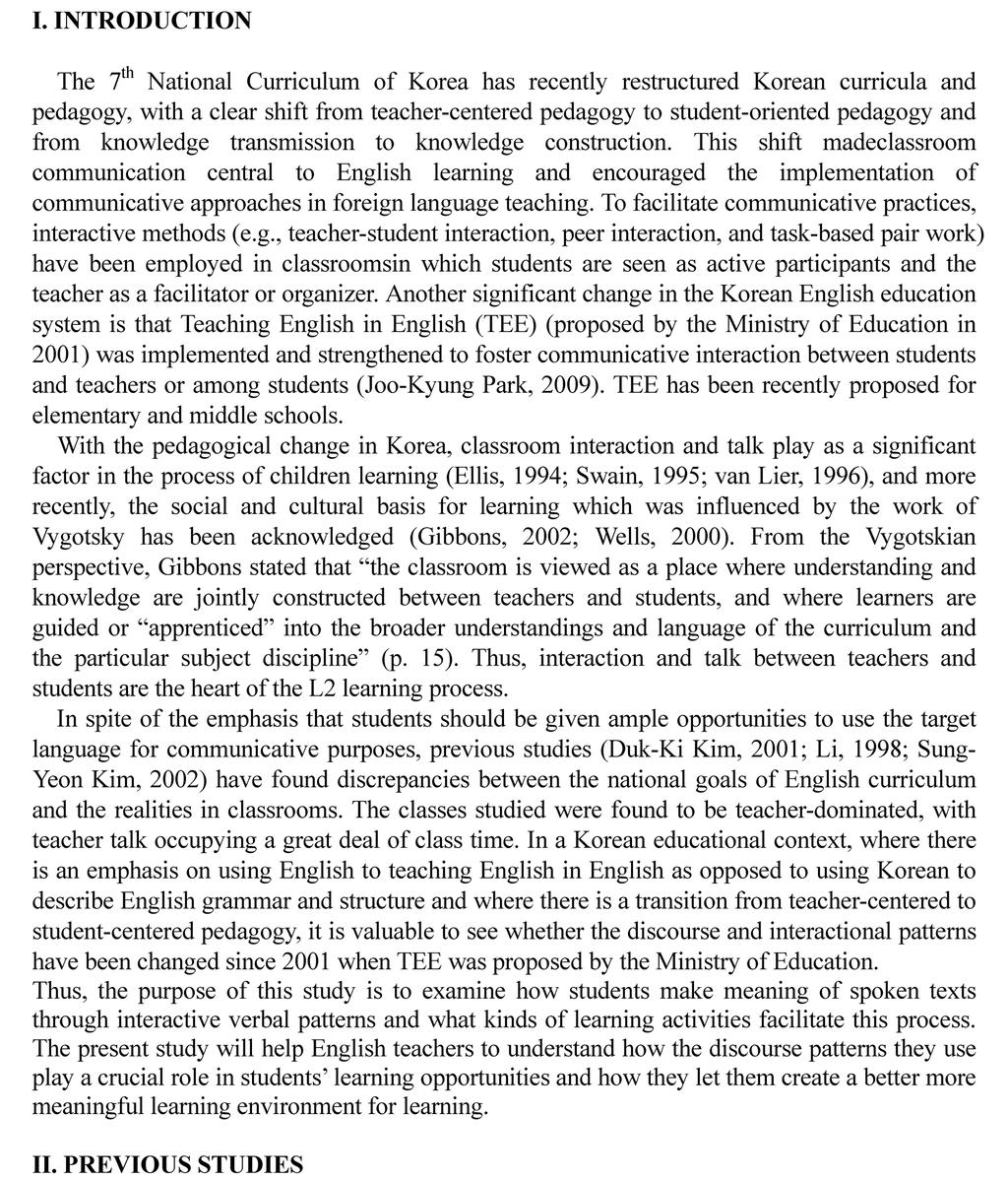 Examples of L2 Meaning Making in Elementary English Classes through Analysis of Discourse Patterns Examples of L2 Meaning