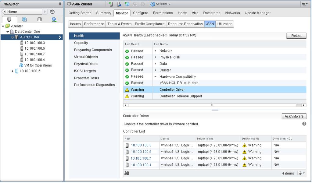 13 장 vsan 모니터링 다시동기화에허용되는 IOPS 양을줄이려면슬라이더를왼쪽으로이동합니다. 시간을두고클러스터가적응할수있도록 IOPS 를절반으로줄이는것이일반적인규칙입니다. 추가적인조치가필요한경우클러스터가안정화될때까지 IOPS 를다시절반으로조절합니다. 7 확인을클릭합니다.