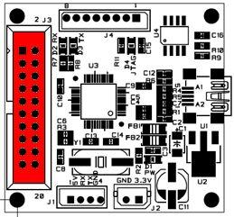 표준 JTAG 커넥터 J3 표준 JTAG 은 20 핀 100mil 피치의 2 열헤더핀을사용합니다. Stellaris-JTAG 에서는케이블의오삽입을막기위해헤더박스로커넥터를구성하였습니다. 플랫케이블로타겟보드와연결합니다.