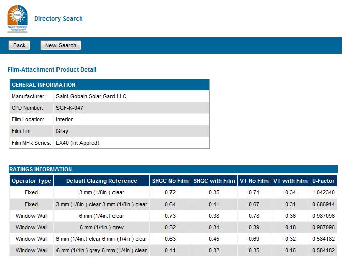 미국국립창호인증위원회 (NFRC) 인증성능데이터비교 출처 : NFRC http://search.nfrc.org/search/searchdefault.