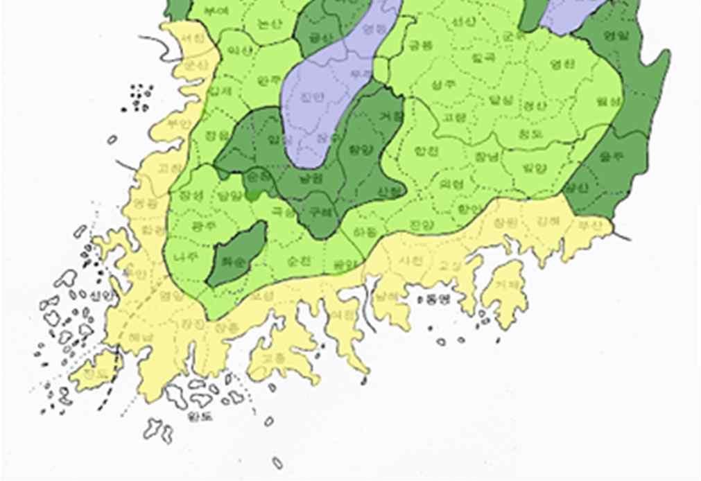 상주출장소 300m ( 상주 ) 영덕출장소 해발 0m ( 계화 ) 벼맥류부 Ⅱ Ⅰ: 남서부해안지 (2) 기능성작물부 Ⅱ: