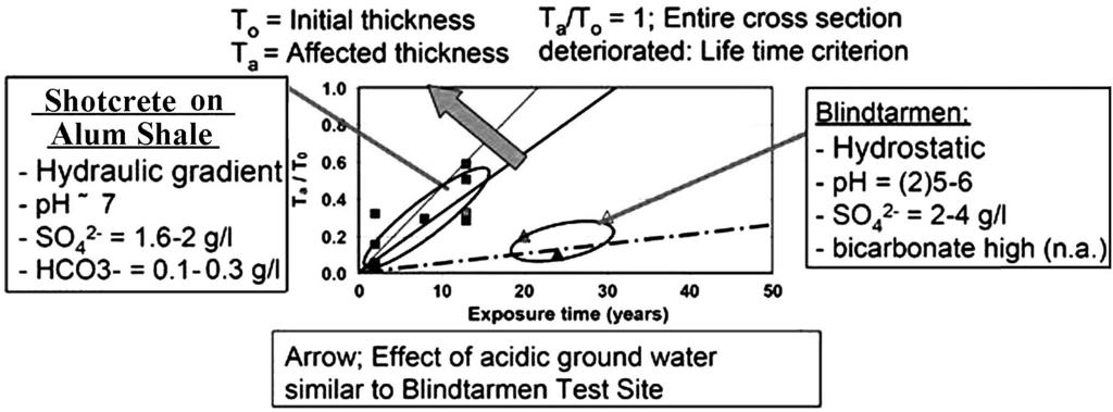 Fig. 7. Results of Feedback analysis (Matsunaga, 2008) 결정하고탄소성모델을사용하여유한차분법 (FDM) 으로보강방안에대한검토를수행하였다. 터널의지반조건은유문암내지유문암질응회암으로열수변질을받아점토화되어있어열화에매우취약한상태이다.