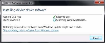 설치참고 Windows 7 Windows 7 에설치하는경우, 소프트웨어를설치하고스캐너를켜면다음메시지가표시될수있습니다. Windows Update 의드라이버소프트웨어다운로드건너뛰기링크를클릭합니다.