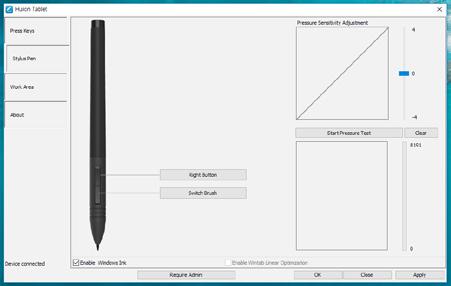 14 Windows 사용자를위한안내서 펜압력테스트 펜을사용하여압력을테스트할수있습니다.