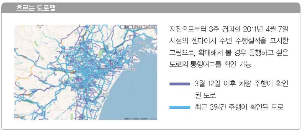 빅데이터활용사례, 과제, 방향성등을논의하고, 빅데이터활용을위한정책의 기본방향을검토하여빅데이터활용방안을마련하였다. (2) 활용사례일본에서는 UTIS(Ubiqlink Traffic Information System) 을통해빅데이터를이용해독자적도로교통정보망을구축했다.