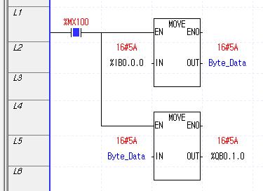 - 입력조건 %MX100 이 ON 되면입력 %IX0.