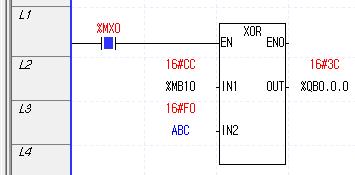- 실행조건 (%MX0) 이 On 하면 XOR( 배타적논리합 ) 펑션이실행됩니다.