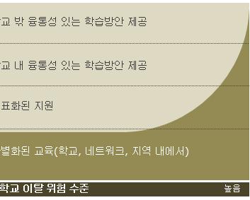 두번째단계는목표화된지원단계로학교로부터이탈될가능성이상대적으로높거나보다다양한위험요소에직면한학생들을대상으로학교내상황에서개인적요구에따른지원서비스를실시하는단계이다.