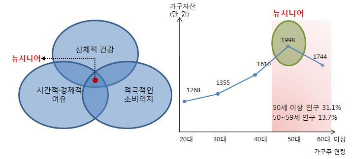 1 1. 뉴시니어세대의부상 신세대고령인구, 뉴시니어의등장 건강, 여유있는자산, 적극적인소비의욕을가진한국의전후베이비붐세대가고령화시대의새로운소비계층 ' 뉴시니어 ' 로부상 - 이들 50대베이비붐세대는종전시니어세대와는다른소비행태를보인다는점에서 ' 뉴시니어 (New Senior)' 로지칭 뉴시니어포지셔닝 자료 : 통계청 (2010).