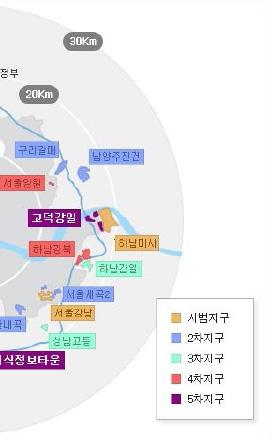 4차 3,054 23,624 17,490 서울양원, 하남감북 5차 3,010 15,100 11,940 서울고덕강일, 과천지식정보타운 소규모지구 186 2,000 2,000 지구지정및지구계획수립 ('12.