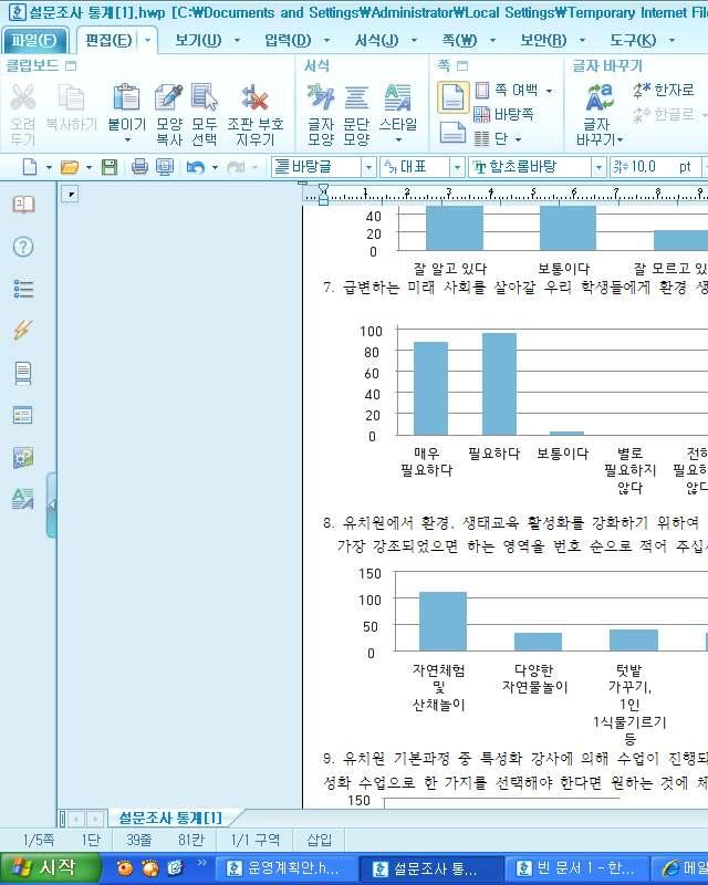 분야 내용 설문조사결과분석 유치원교육계획에 반영할점