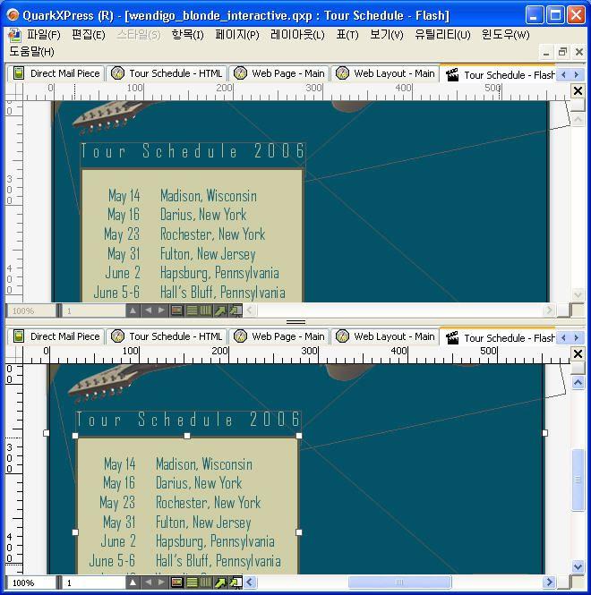 인터렉티브레이아웃 QuarkXPress 다중레이아웃보기기능으로, 프린트레이아웃과인터렉티브레이아웃에서내용이동시에업데이트되는지볼수있습니다. 이제, 웹과인터렉티브레이아웃변환에관한문제는간단하고, 사이트는업데이트됩니다. 새로운다이렉트메일을프린트할시간이라면, 그것역시준비되어있습니다.