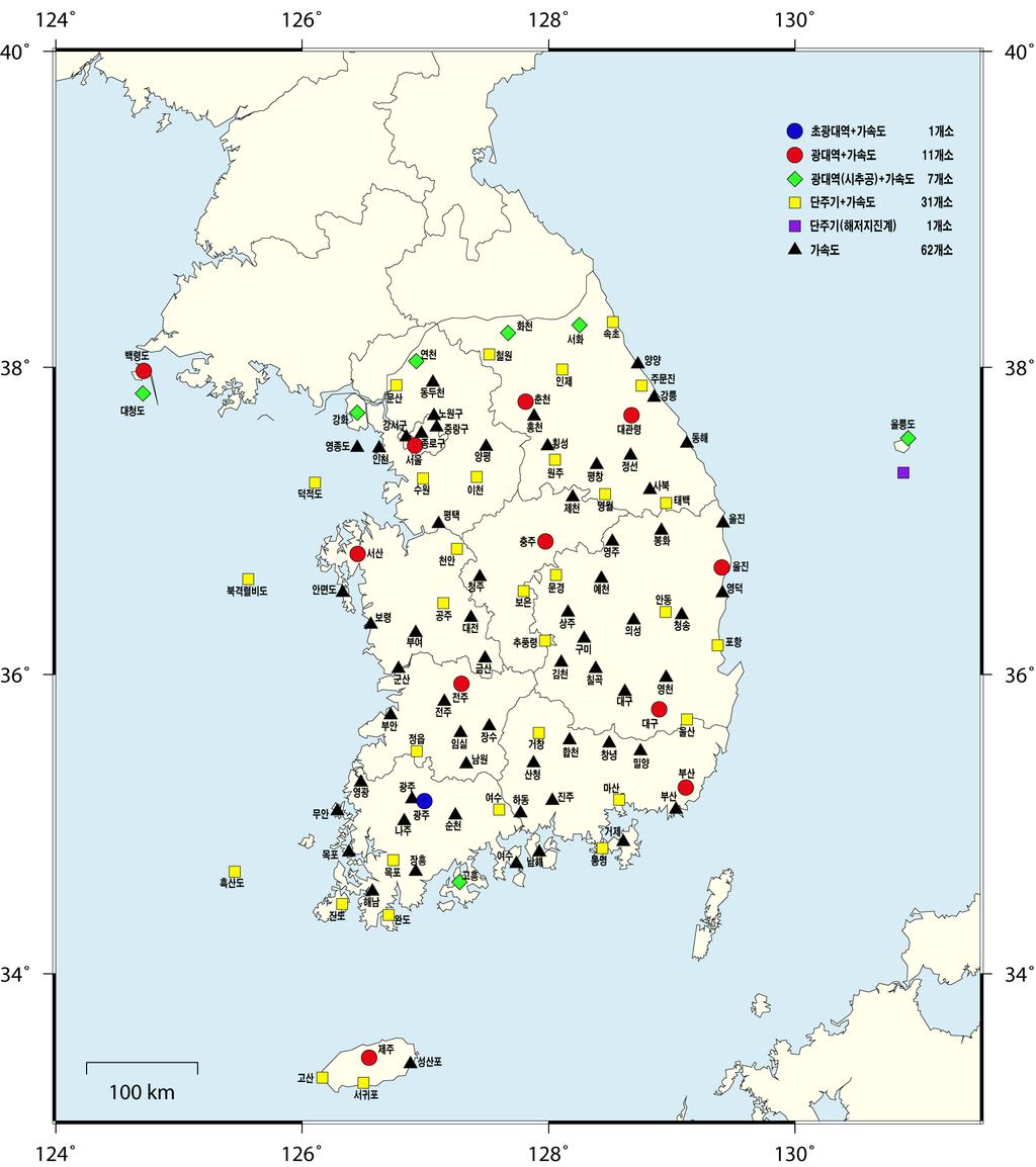 제 6 장지진감시와대응 2.2 지진장비유지관리 전국 113개소에설치된지진관측장비와분석 ( 통보 ) 시스템의안정적인운용을위해매년유지보수계약을체결하여유지보수업무를수행하고있다.