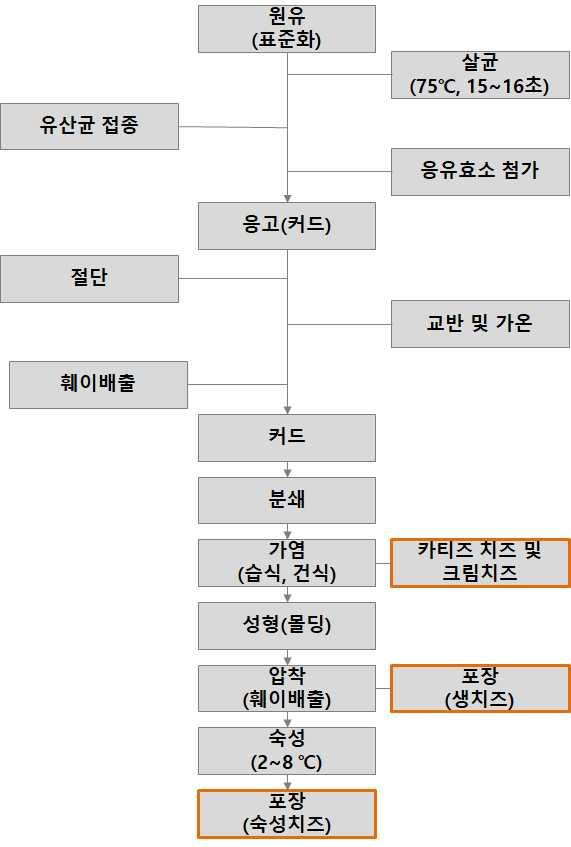 (13) 성형 ( 몰딩 ) : 녹인커드를성형기에넣고필요한크기와모양의치즈를만든다.