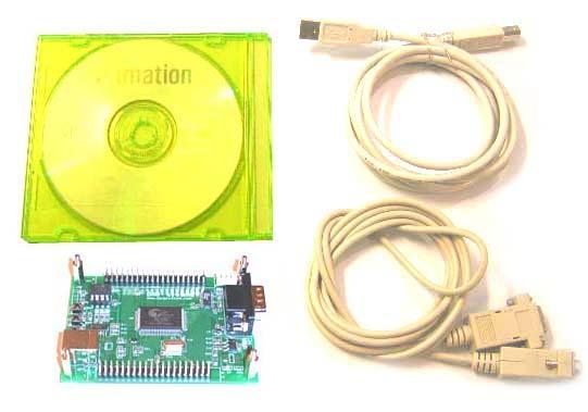 3. 설치 3.1 내용물확인 [ 그림 3-1. USB-EK01 주요내용물 ] (1) USB-EK01 Evaluation board (2) USB(A-B) 케이블 (3) 9Pin Null Modem 케이블 (4) CD ( 매뉴얼 / 회로도 / 시험예제등등 ) 3.