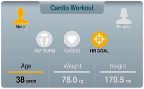 A-8. 제품사용법 Cardiovascular Workout HR GOAL 심박목표운동버튼 심박목표운동 심박목표운동은사용자가심박목표를설정하여운동을할수있도록설계가되었습니다만, 과도한심박목표설정을방지하도록사용자최대심박수에서 90% 까지만설정이되도록설정되었습니다. 이 HR GOAL workout 중에는사용자심박수에따라런닝머신속도와경사가자동으로조절이됩니다.