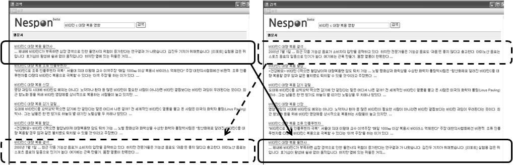 韓國言論學報, 53 권 6 호 (2009 년 12 월 ) 36 (2) 정보의순위 이실험에서정보의순위는내용이동일한정보에대해서검색엔진에의해 1위로제시되는경우와마지막순위로제시되는경우의두가지가존재하도록만들어졌다.