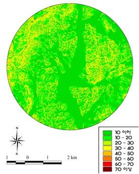 경사분석 환경요건 SI 값환경요인의상태 1.00 10 이하 1.00 10-20 SI 3 경사 0.80 0.60 20~30 30~40 0.40 40~50 0.20 50 이상 그림 184. 경사분석에따른여우의적성지수 (SI 3 ) 평가기준 범위 구성비 (%) 환산면적 (km2) 10º 이하 45.02 16.