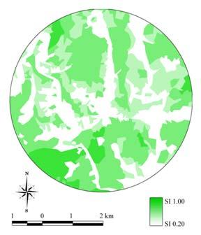 SI 값구성비 (%) 환산면적 ( km2 ) 1.00 0.00 0.00 0.90 7.50 2.12 0.80 39.76 11.24 0.60 19.74 5.58 0.20 33.00 9.