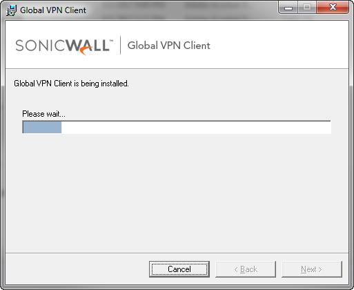 10 다음을클릭합니다. Global VPN Client 가설치중임페이지가표시되어설치상태를나타냅니다. 11 SonicWall Global VPN Client 파일이컴퓨터에설치되는동안기다립니다. 설치가완료되면 Global VPN Client 가설치됨페이지가표시됩니다. 12 닫기를클릭하여마법사를종료합니다. 설치후에는연결저장여부에따라다음진행단계가달라집니다.