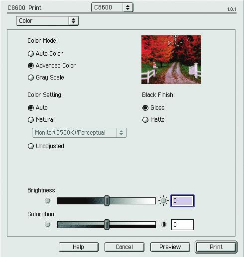 PRINT 옵션 - COLOR Color Mode Auto Color - 드라이버에서가장알맞은색설정을선택합니다. Advanced Color - 컬러및흑백설정을수동으로조정할수있습니다. Gray Scale - 모든색을회색조로변환합니다.