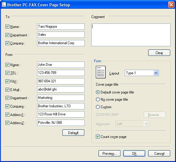 Brother PC-FAX 송신소프트웨어 (FAX-2940) 헤더포함 사용자정보에입력한머리글정보를송신팩스위쪽에추가하려면헤더포함상자를선택합니다. ( uu 46 페이지사용자정보설정참조.