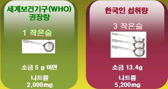 세계보건기구소금권장량과 한국인소금섭취량
